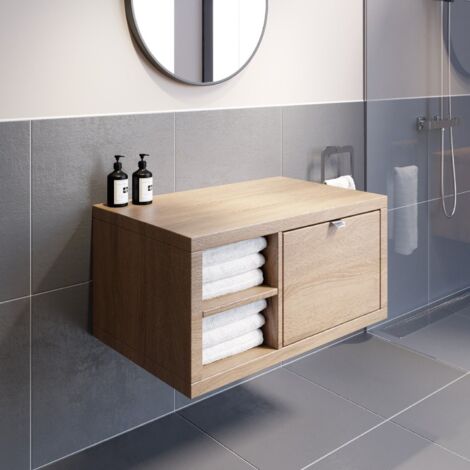 Bathroom Oak Wall Hung Vanity Unit Cabinet Storage Unit 800mm Shelving Unit