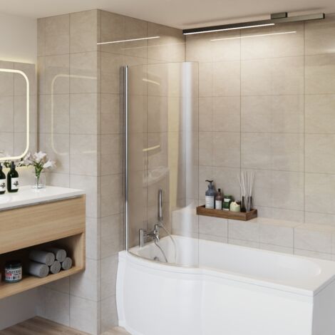 Bathroom P Shape Pivot Curved Reversible Bath Shower Screen Chrome