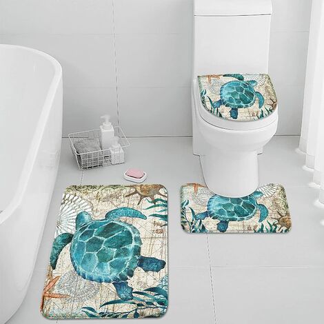 HEHELBANG 2pcs Stone Anti-slip Bath Mat Set Coral Fleece Absorbent Bathroom Toilet Carpet WC Pedestal Rug,brown,50x80cm 