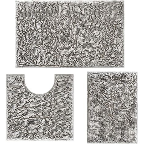 Bathroom Rugs Set 3 Pieces Extra Soft and Absorbent Shaggy Bath Rugs, Chenille Bathroom Mats, Non-Slip Plush Carpet Runner, Bathrooms Set with Toilet Rugs, Perfect Bath Mats for Bath Tub, Shower