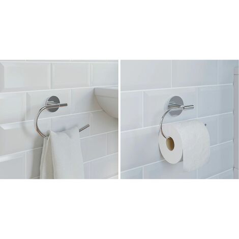main image of "Bathroom Set Towel Ring Toilet Roll Holder Chrome Round Wall Mounted Traditional"