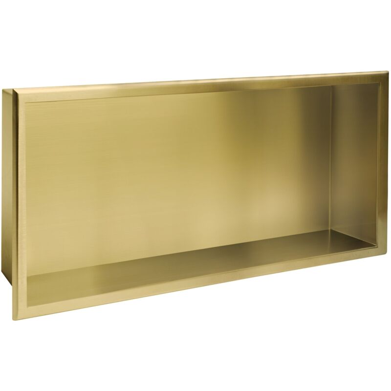 Étagère murale encastrée 30x60x10 en acier inoxydable doré brossé – Montage collé – 1 étagère – REA05608