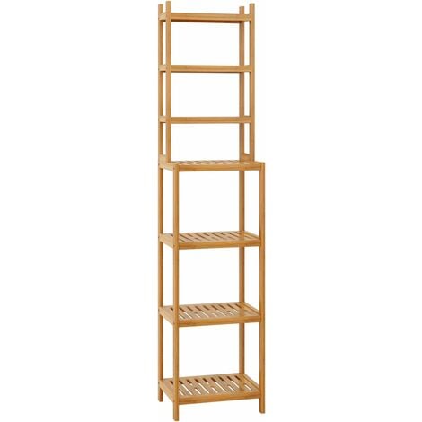 Bathroom Shelf Bamboo Storage Rack 7 Tiers Free Standing Unit Tall Slim Shelving Unit 36x28x160cm