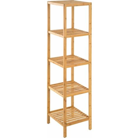 main image of "Bathroom shelf unit 33x33x147cm - bath shelf, bamboo shelf, toilet shelf - brown"