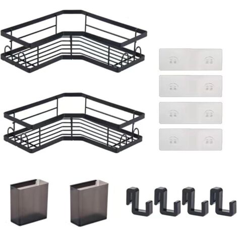 Bathroom Shelves No Drilling, Large Storage Rack with 2 Toothpaste Holders and 4 Hooks, 2 Pieces