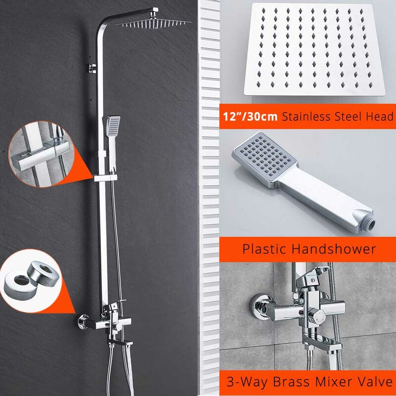 Ouyifan - Bathroom Shower Column Shower Faucet Shower Set Wall Mounted Shower System,Chrome 12 inch