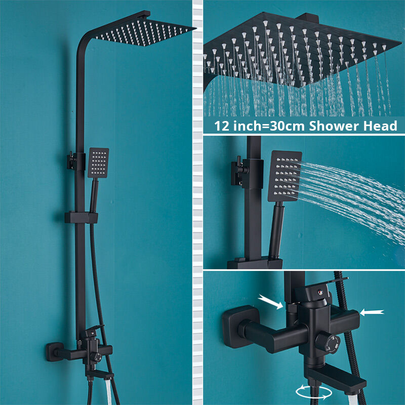 Ouyifan - Bathroom Shower Column Shower Faucet Shower Set Wall Mounted Shower System,Matte Black c