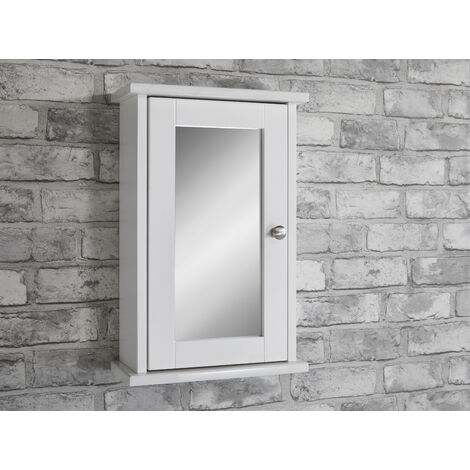 Bathroom Single Mirrored Door Cabinet with Marble Effect Top - White Painted/ Marble Effect Foil