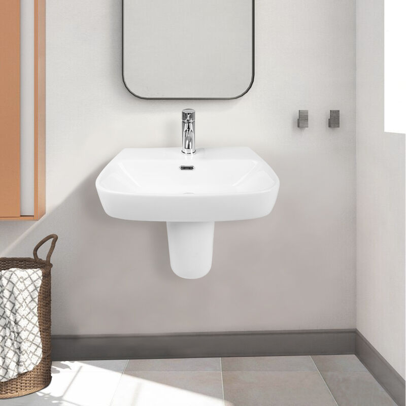 Bathroom Single Tap Hole 610mm Basin Sink Semi Pedestal White Ceramic