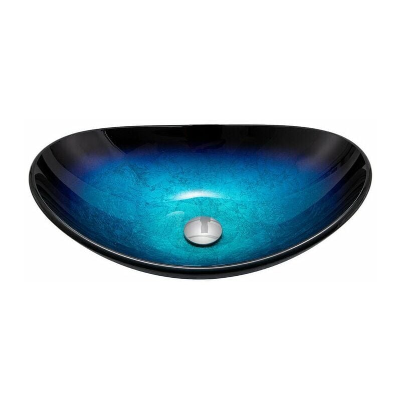 Bathroom sink, blue tempered glass bathroom sink, oval countertop bathroom sink with Pop Up Sink Drain and accessories