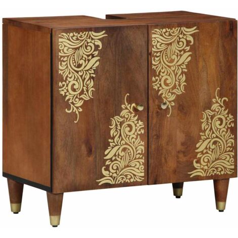 Bathroom Sink Cabinet Honey brown with gold features Solid Wood vidaXL