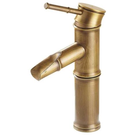 Bathroom sink faucet, antique bamboo-style sink mixer, single-lever hot and cold water tap (color: bronze)