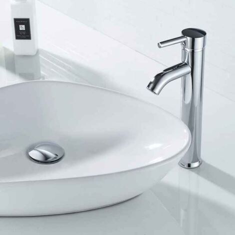 Bathroom Sink Faucet High Arc Stainless Steel Single Lever Hot and Cold Water with 2 Hoses Included,Silver