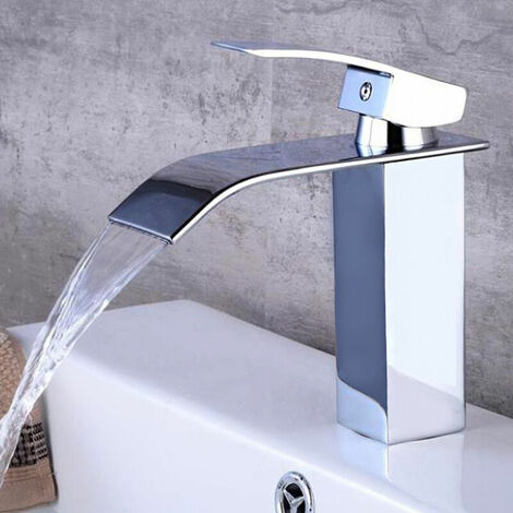 Bathroom sink faucet high cascade spout for basin, waterfall short model uncased