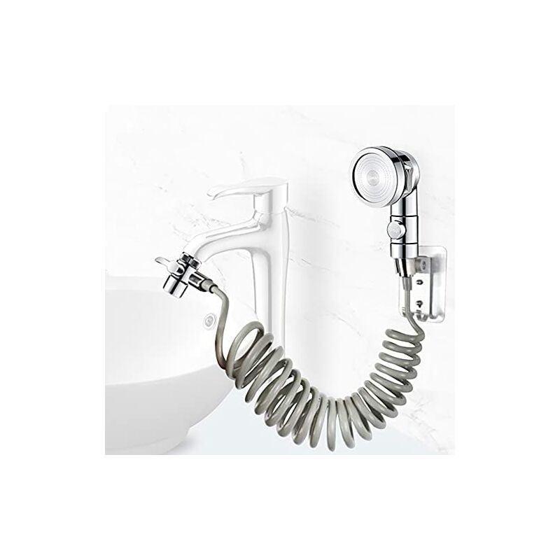 Bathroom Sink Shower Head Set, Bathroom Hand Shower, Telescopic Hose, Perfect for Washing Hair or Cleaning the Sink (Faucet Not Included) (Silver)