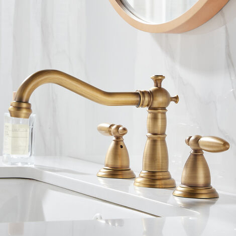 Bathroom Sink Tap Gold Chrome Solid Brass Bathroom Basin Faucet Mixer Tap, Antique Brass Kitchen Sink Faucet, Dual Handles 3Pcs Bathtub Faucet Basin Taps-Bronze