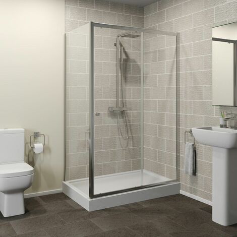 main image of "Bathroom Sliding Shower Door Enclosure 1200x760 Side Panel Easy Plumb Tray Waste"