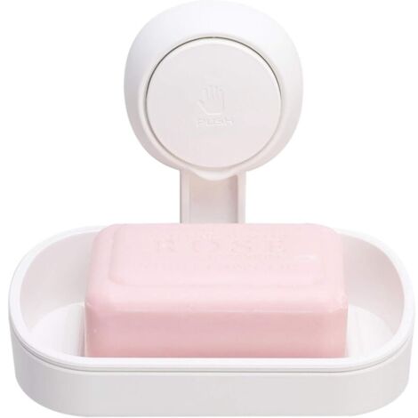 Bathroom Soap Dish with Suction Cup, Max 5kg Capacity, Shower Soap, Wall Mounted, No Drilling, Removable Plastic Soap Holder with Drain, Sponge Holder - White MUMU