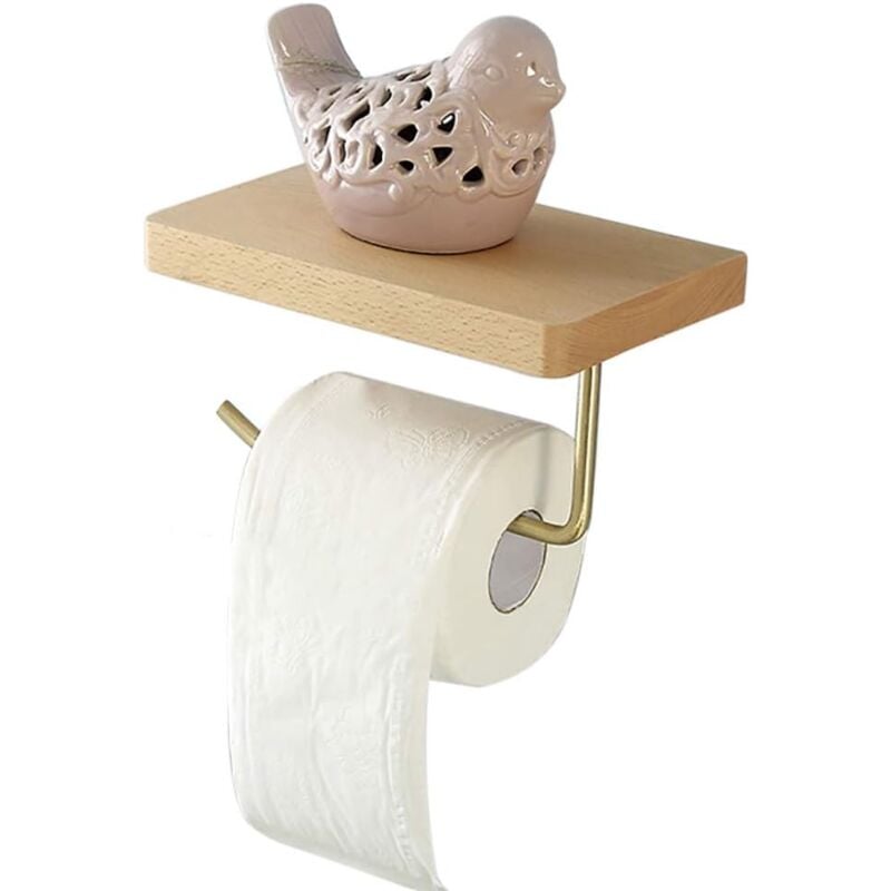Image of Bathroom Solid Brass Wall Mounted Toilet Paper Holder Toilet Paper Holder with Mobile Phone Holder
