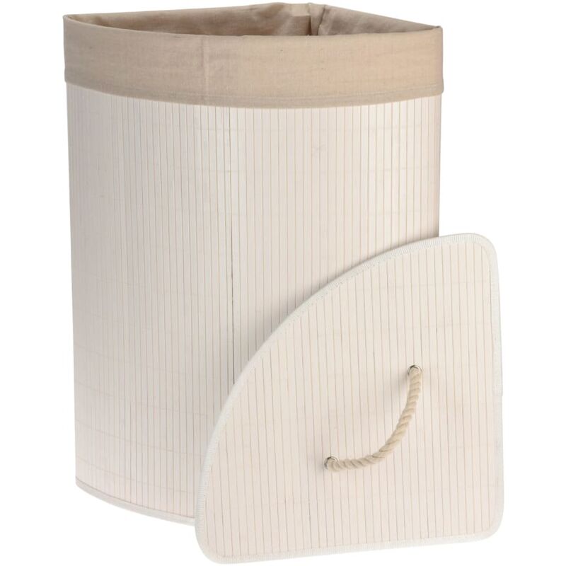 Bathroom Solutions - Corner Laundry Basket Bamboo White White