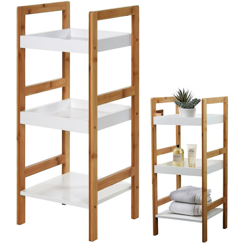 Bathroom Solutions Weiß 3-Stöckiges Badezimmerregal Aus Bambus 30X30x72 Cm