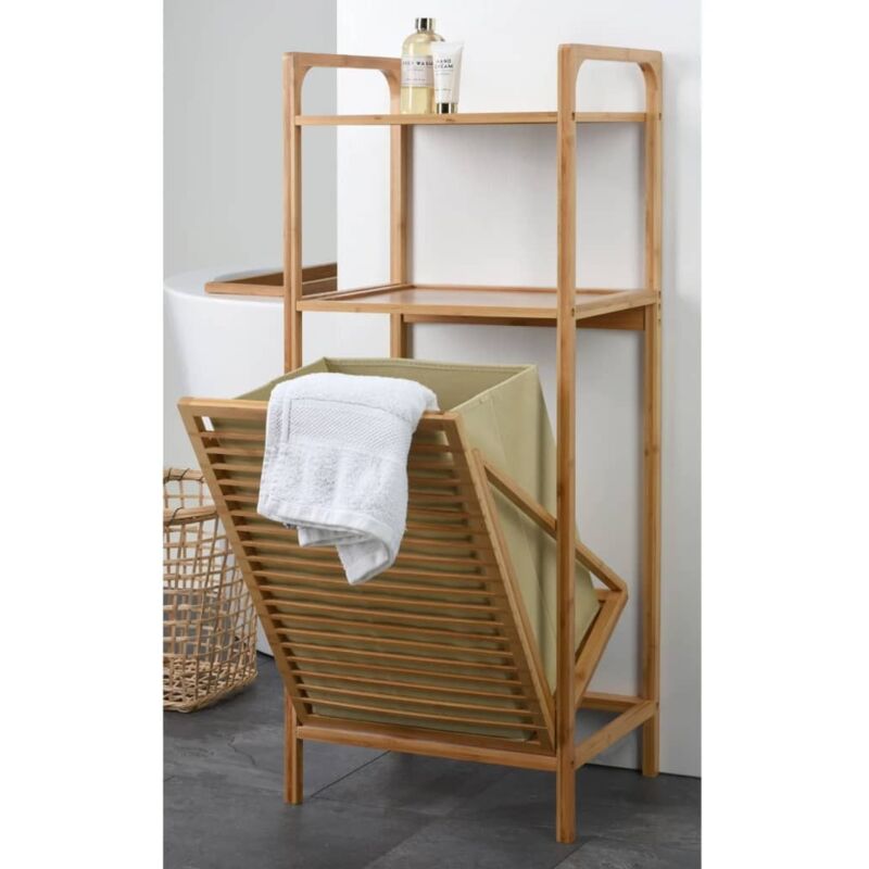 Storage Rack with 2 Shelves and Laundry Basket Bamboo 95 cm Bathroom Solutions Brown