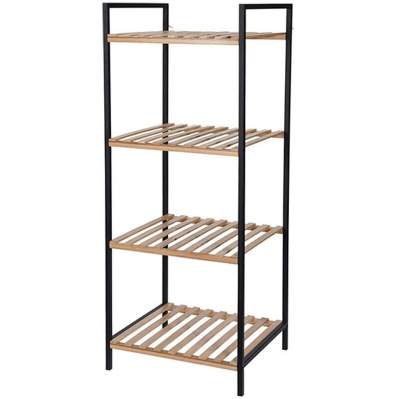 Storage Rack with 4 Shelves Bamboo and Steel Bathroom Solutions - Multicolour