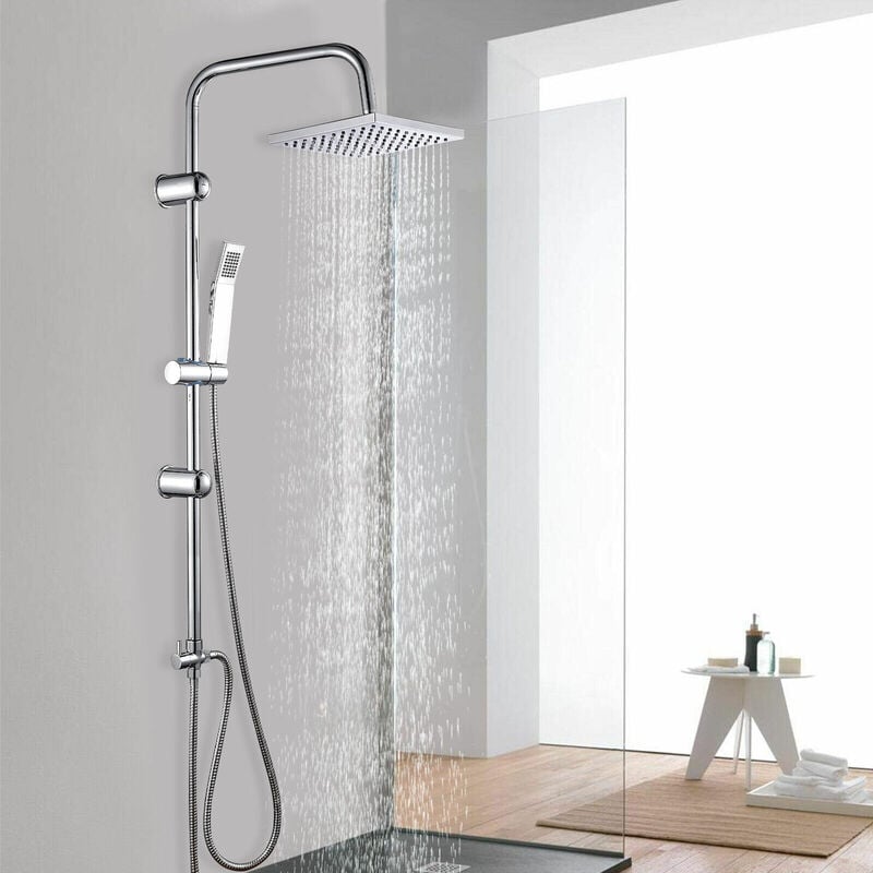 Bathroom Square Shower Mixer Set Twin Heads Chrome Waterfall Tap Riser Rail Hose