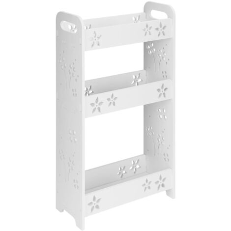 Bathroom Storage 3 Tier Narrow Storage Unit Carved Floating Shower Storage Rack Wall Mount 60x35 x13.5cm Storage Rack Free-standing Shelves for Bathroom Living Room