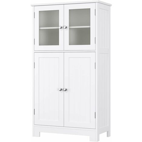 Bathroom Storage Cabinet, Free Standing Cabinet with Doors, Wood White Bathroom Storage Units