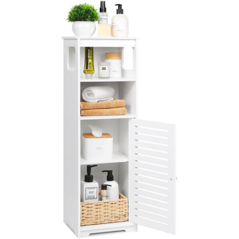 Bathroom Storage Cabinet, White Freestanding Floor Cabinet with Shelves, Home Storage Furniture for Toilet, Bedroom, Kitchen & Living Room