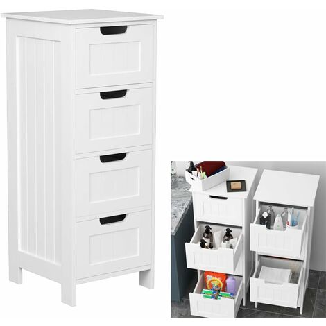 Bathroom Storage Cabinet,Laundry Room Cabinets 4 Tier Shelf with Doors, Multifunctional Floor Cabinet for Home Office, Living Room, Bathroom, Bedroom, White