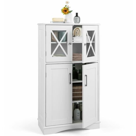 Bathroom Storage Floor Cabinet Freestanding Wooden Storage Cupboard with 4 Doors
