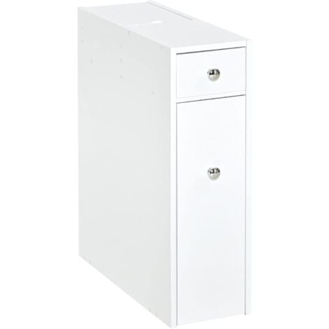 TEETOK Bathroom Storage Unit, White Slimline Bathroom Cabinet, Narrow Wooden Storage Cupboard Toilet with Drawers, 58x17x48CM