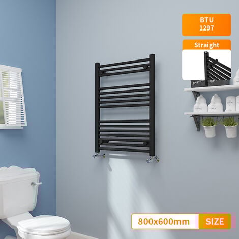 Bathroom Straight Heated Towel Rail Radiator Rad Ladder Black 800x600mm