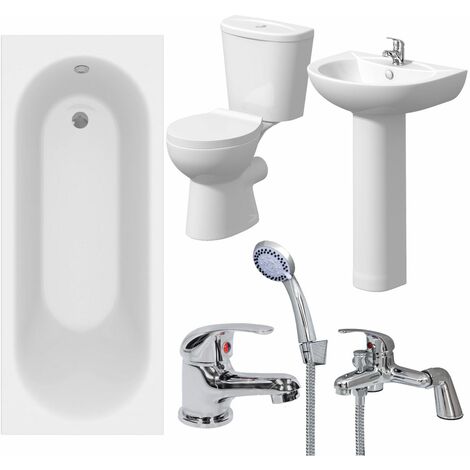 main image of "Bathroom Suite 1600mm White Curved Bath Toilet WC Basin Sink Tap Shower Mixer"