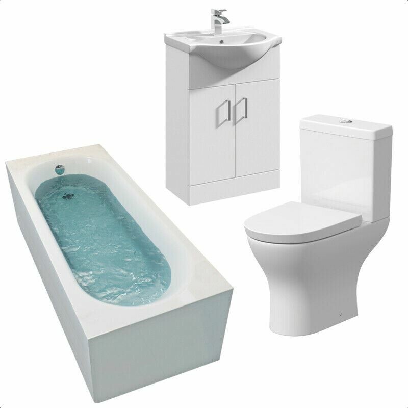 Bathroom Suite Bath 1700 Single Ended Straight Basin Sink Vanity Unit Toilet wc