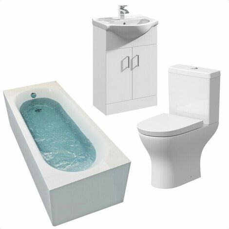 main image of "Bathroom Suite Bath 1700 Single Ended Straight Basin Sink Vanity Unit Toilet WC"