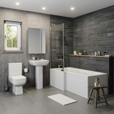 main image of "Bathroom Suite Close Coupled Toilet Basin Pedestal L Shaped LH"