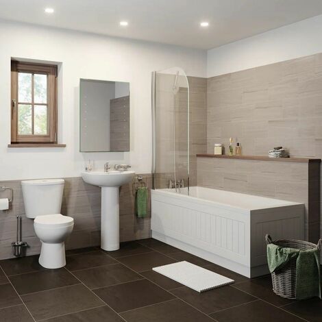 Bathroom Suite Close Coupled Toilet Basin Pedestal Single Ended Bath White 1700