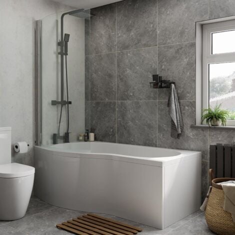 Bathroom Suite P Shaped LH Shower Bath Screen Bath Panel 1700