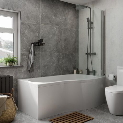 Bathroom Suite P Shaped RH Shower Bath Glass Screen Bath Panel