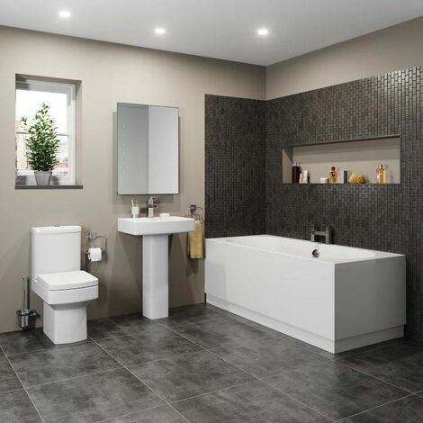 main image of "Bathroom Suite Toilet Basin Sink Full Pedestal 1800 mm Double Ended Bath Modern"