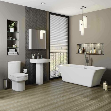 main image of "Bathroom Suite Toilet WC Basin Pedestal Freestanding 1700mm Bath"
