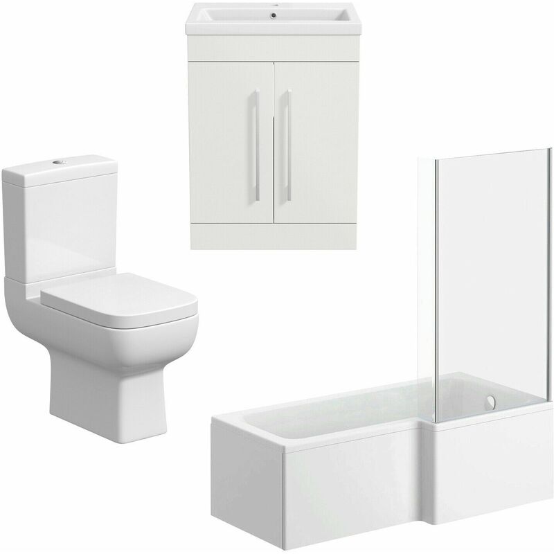 Aurora - Bathroom Suite Vanity Unit Basin l Shape Bath And Close Coupled Toilet White rh - White