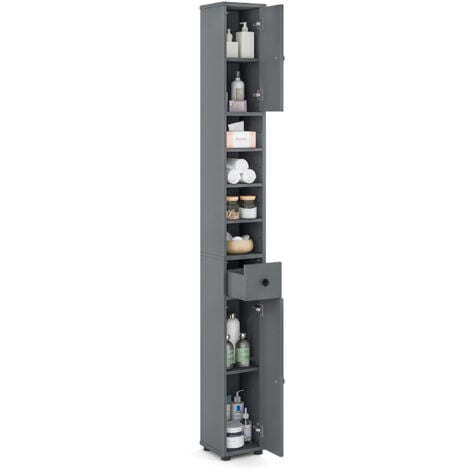 Bathroom Tall Cabinet Slim Freestanding Storage Organizer Cupboard With 2 Doors
