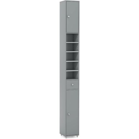 Bathroom Tall Cabinet Slim Freestanding Storage Organizer Cupboard With 2 Doors Grey