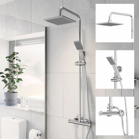 ARCHITECKT Bathroom Thermostatic Mixer Shower Set Square Chrome Twin Head Exposed Valve