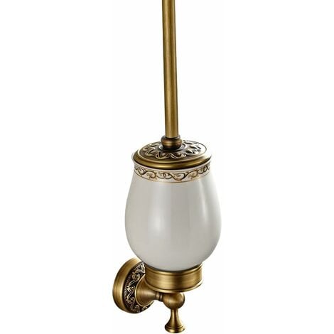 Bathroom Toilet Brush Holder Ceramic Retro Brass Toilet Brush Toilet Brush (Brush Included) Antique Brass Finish Bathroom Accessory Set Wall Mount（42x11cm）