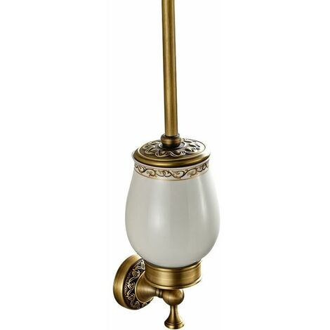 Bathroom Toilet Brush Holder Ceramic Retro Brass Toilet Brush Toilet Brush (Brush Included) Antique Brass Finish Bathroom Accessory Set Wall Mount（42x11cm）